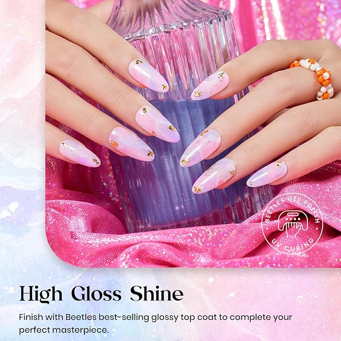 Beetles Spring Gel Nail Polish Set - 6 Colors Shimmer Pink Green Purple Glitter Blue Glitter Mermaid Pastel Nail Gel Drawing Soak Off Uv Led Needed with Pastel Sticker Gift for Women
