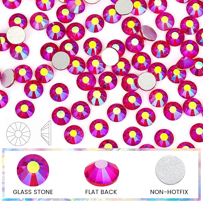 Novani Crystal Rhinestones, Flatback Loose Gemstones 1440pcs Glass Rhinestones for Clothes Shoes Crafts Makeup Nail Art and DIY Decorations(SS16, Light Siam AB)
