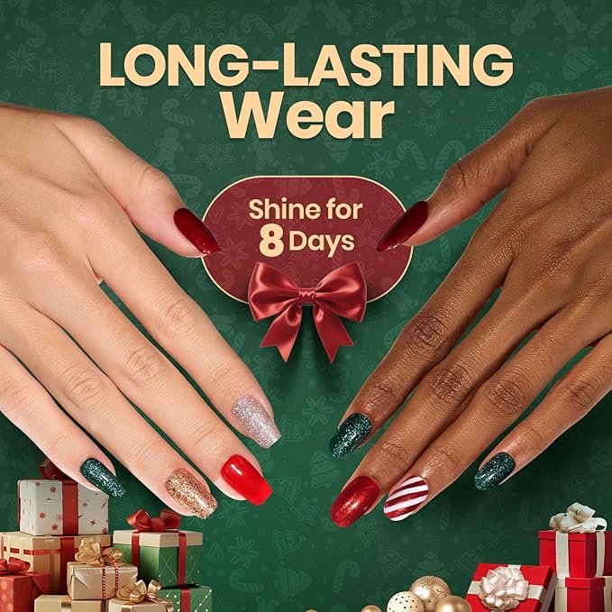Beetles Nail Polish, 6 Colors Quick Dry Nail Polish Glossy Glitter 7.5ml /0.25 Fl Oz Red Green Gold Silver for New Year Nail Art Manicure DIY at Home Gifts for Women
