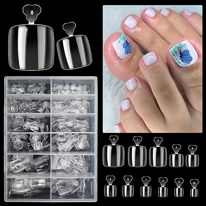 AddFavor 240pcs Toe Nail Tips Clear Soft Gel Toenail Tips Full Cover Square Acrylic Artificial False Fake Toe Nails Tips for Salon and Home Foot Pedicure Manicure