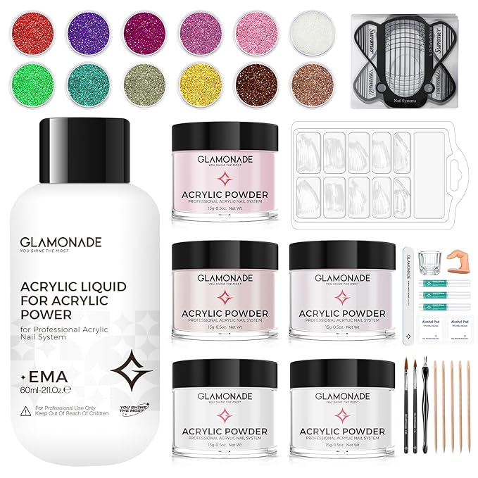 Nail Kit Acrylic Set: Pink White Clear Purple Nude Acrylic Nail Powder Kit with everything for Beginners Art Tool Women Salon