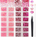 15000PCs 2-6MM Pink Series Resin Flat Back Rhinestones, Round Non Hotfix Jelly & Silver Bottom Resin Rhinestones Nail Gems Stones with Tweezer & Picker Pen for Nail Art Tumblers & DIY Crafts