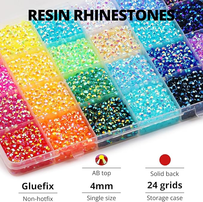 17000Pcs Resin Rhinestones for Bedazzling Crafting, 4mm Jelly Multicolor Bedazzled Rainbow Flatback Gems Set, Colorful Bedazzler Jewel Gemstone for Clothes Crafts Clothing Nail Art with B7000 Glue