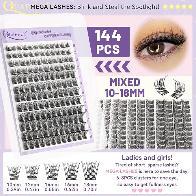 DIY Lash Extension Kit Cluster Lashes Kit with 576Pcs Lash Clusters Lash Bond and Seal Remover Eyelash Applicator Beginner DIY Lashes Kit Easy to Use(4 styles-10-18mm)