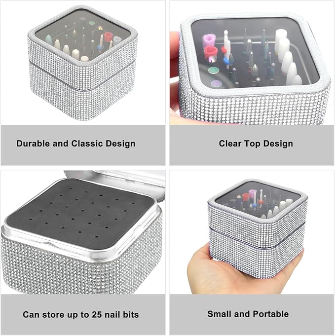 Nail Drill Bits Holder Rhinestone Case Box- 30 Holes Dustproof Portable Storage Box Efile Nail Bits Displayer Organizer Container for Manicure Tools
