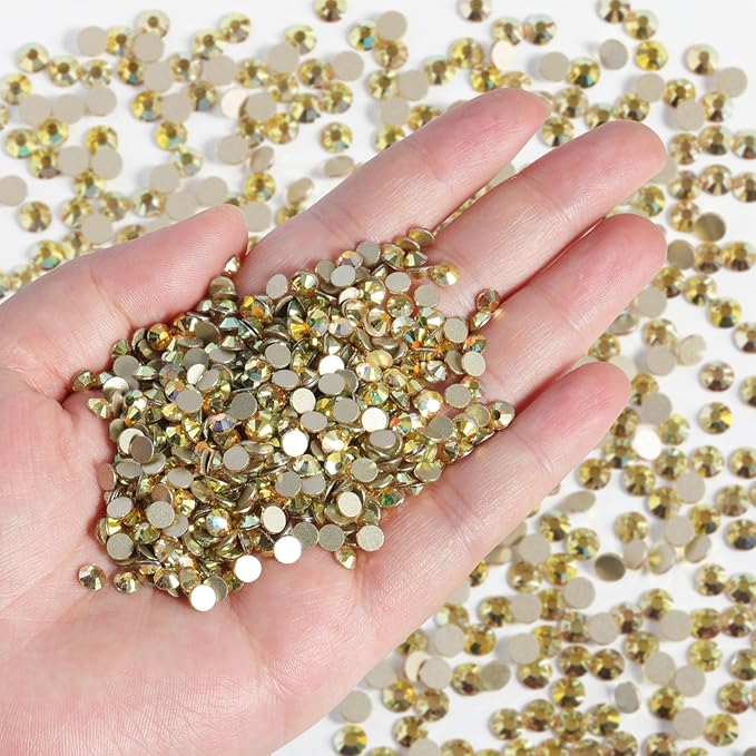 Beadsland Flatback Rhinestones Bulk,14400pcs Gold Rhinestones for Nails Crafts Clothes DIY Decoration, Metal Sunlight, SS20, 4.6-4.8mm