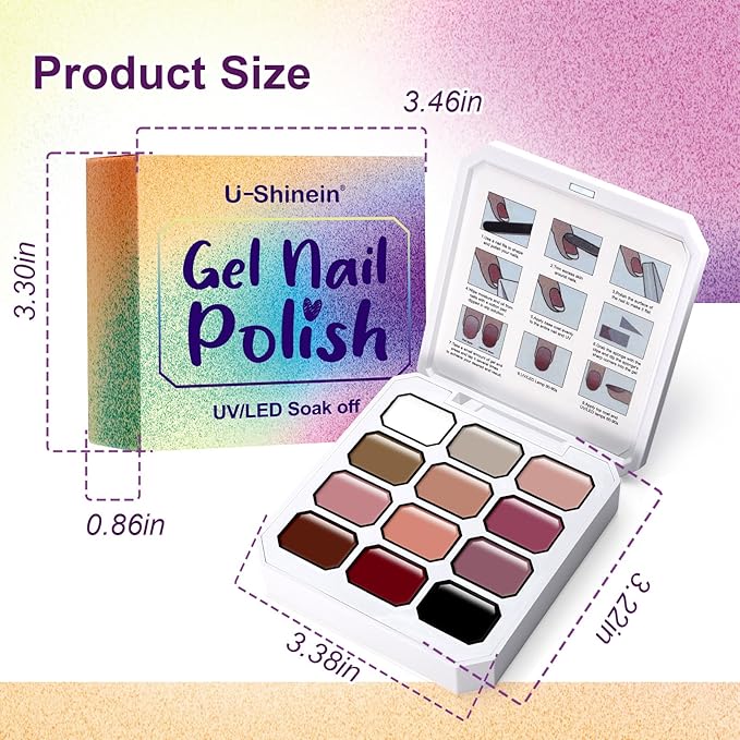 Gradient Gel Nail Set, 12 Nude Pink Color for Ombre White＆Black Nail Polish Platte Kit with 14* Nail Art Tools, Pigmented Pat Painting Gel French Manicure No-wipe Soak of UV DIY Art
