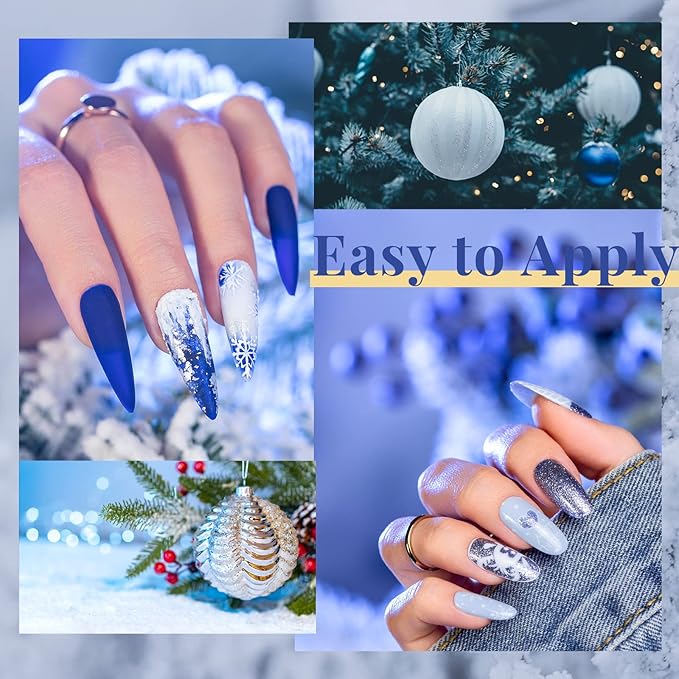 Beetles Easter Gel Nail Polish Set 5 Winter Colors Dark Blue Glitter White Light Blue Silver Gel Polish with Sealing Gel Sugar Dust Powder Nail Sticker UV LED Needed Gifts for Women Sparkling Snow