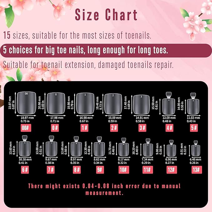 NOVO OVO Long Square Toe Nail Tips Press on Full Cover, Extra Wide Clear Toenails Kit, Pre-shaped Double MatteToenails For Women Men Big Toe Long Nail Beds x 15 Sizes 360 Pcs up to 12 Pedicures