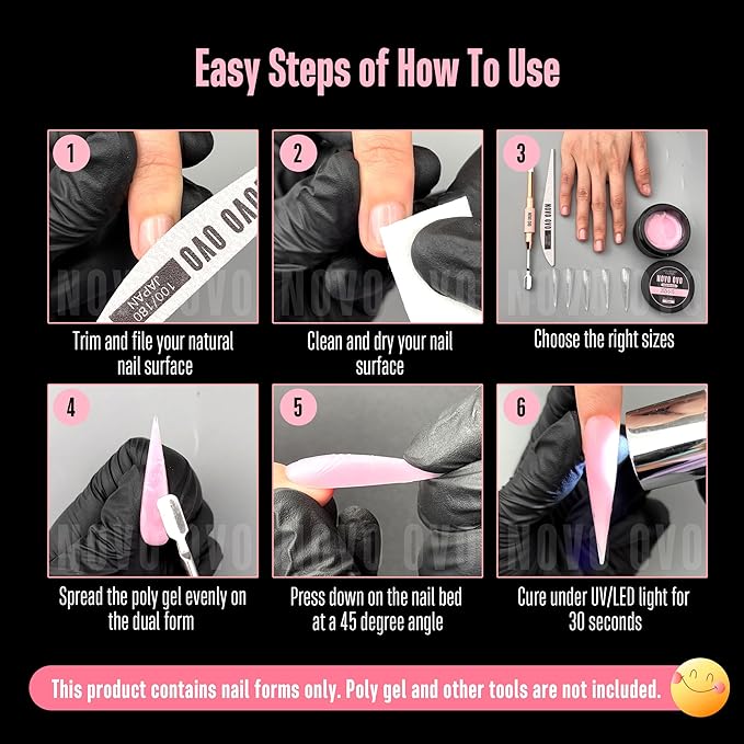 NOVO OVO Extra Long XXL Stiletto Pointed Nail Dual Forms for Polygel Extension, Reusable Full Cover Acrylic/Builder/Hard Gel Poly Gel Molds of Manicure Art for Salon DIY x 14 sizes 280 Pcs