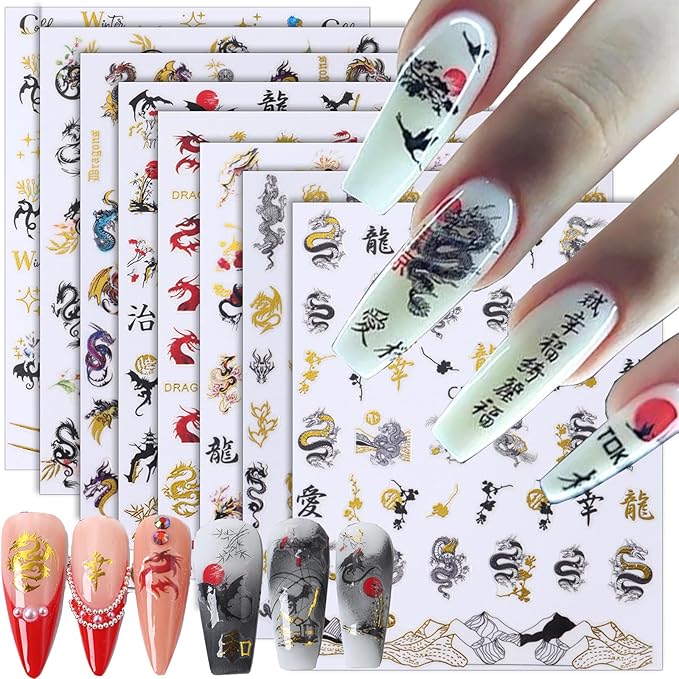 3D Gold Black Dragon Nail Stickers for Chinese New Year Dragon Nail Art Designs
