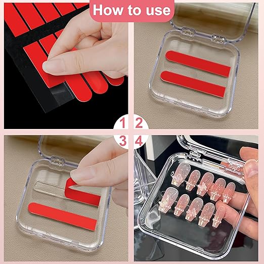 Qenk 12 Sheets Double Sided Tape for Nails, Nail Tape for Press on Nails, Double Sided Nail Tape for Nail Art Display Salon Supplies (Style-Red)