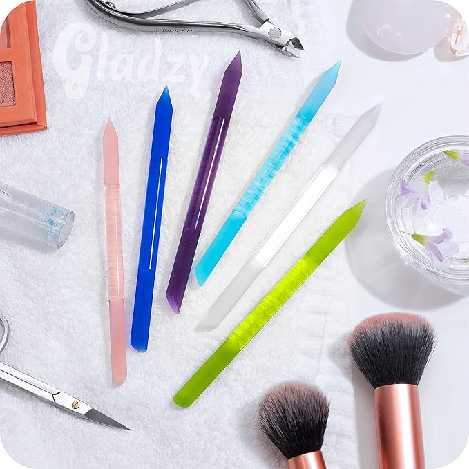 GLADZY Glass Cuticle Pusher - Manicure Cuticle Stick - Crystal Glass Cuticle Remover - Professional Nail Care Tool - Genuine Czech Quality Premium File Set