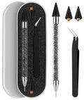 Tatuo Rhinestone Picker Tool Set Wax Pen for Rhinestones Diamond Art Painting Dual Head Dotting Pen with 2 Extra Wax Tips and 1 Nail Art Tweezer for Nail Art DIY Crafts(Black)