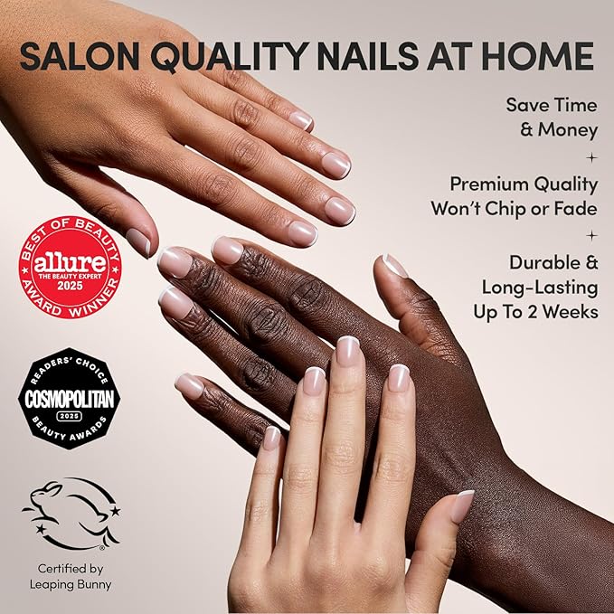 Glamnetic Press On Nails - Pearly Please | Super Short White French Tip Fake Nails, Extra Short Salon Quality French Manicure | 12 Sizes - 30 Nail Kit with Glue