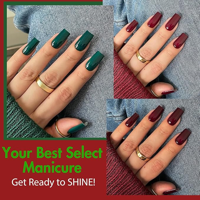 KQueenest 6 Packs Press On Nails Long, Acrylic Fake Nails Long Square, Natural Fit False Nails Press Ons, Dark Color Glue On Nails Medium Coffin for Women Valentine Day Gift Kit 144 Pcs