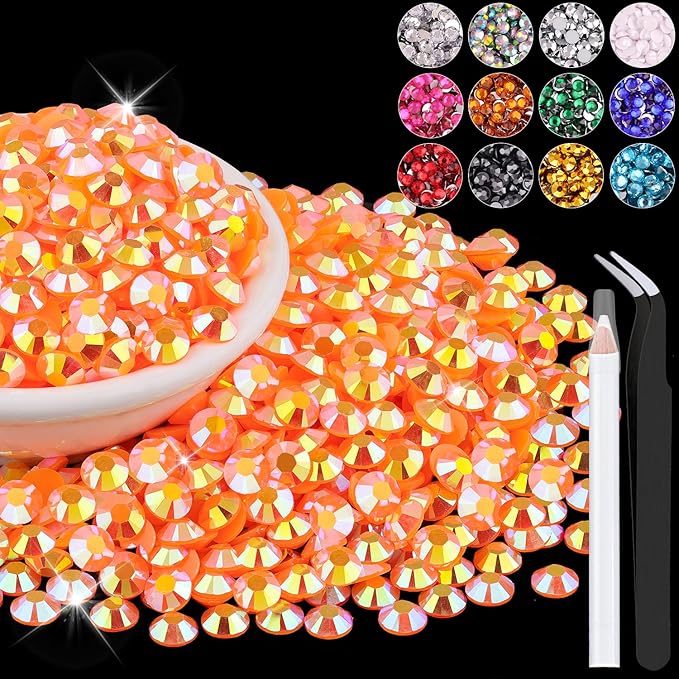 1500PCS 6mm Resin Jelly Rhinestones in Bulk (Orange AB), Bedazzling Flatback Crystals Rhinestones for Crafting DIY Nail Decoration, Gems Diomand Charms for Tumbler Shoes Clothing Fabric