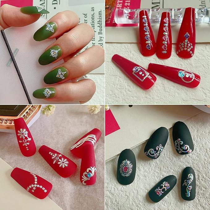 Zoance 20 Sheet 3D Nail Art Stickers, 3D Laser Silver/Rhinestones Design Luxury Self-Adhesive Nail Decals Customized Geometric&Stripe Line Nail Stickers for Women Gils Nail DIY Decoration Accessories