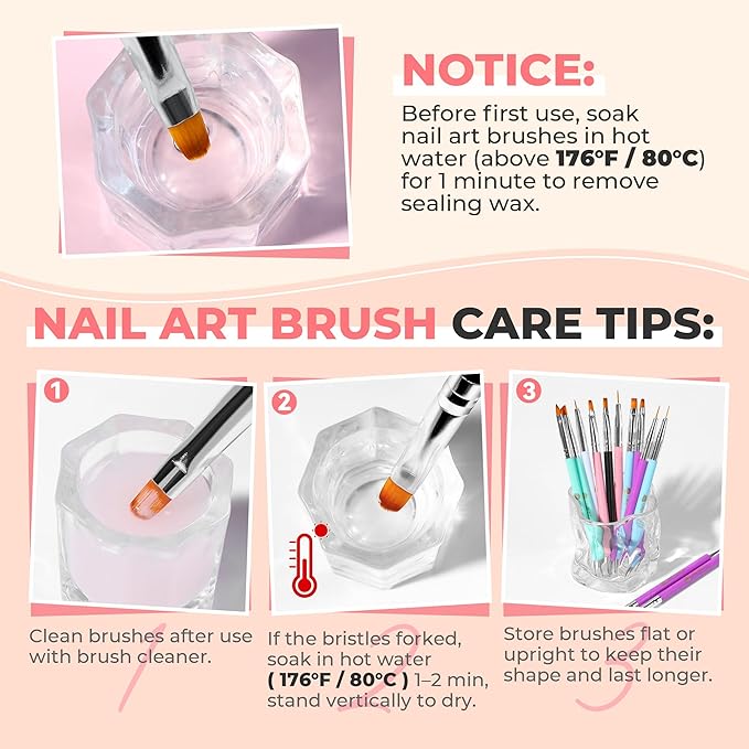 UNA GELLA Nail Art Brushes Set 6PCS Pink Color Double-ended Nail Design Dotting Tools Christmas Nail Art Gel Polish Brushes for Gel Polish Lines, Nail Drawing Pen DIY Nail Art Supplies