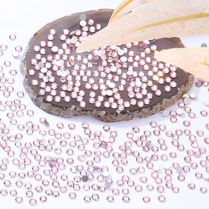 Pink Flatback Rhinestones, Glass Rhinestones for Nail Art and Craft, Glue Fix, Loose Crystal Gemstones(Pink, SS4, 2880pcs, 1.5-1.7mm)