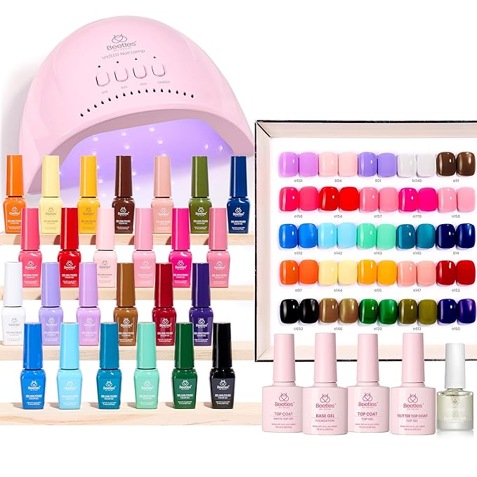 Beetles Gel Nail Polish Kit with U V Light - 25 Colors Valentines Gel Polish Set 45 Pcs Fragments of Time Nails Kit with Tools DIY Salon Manicure Set Gifts for Women Girls - One Color One Bottle