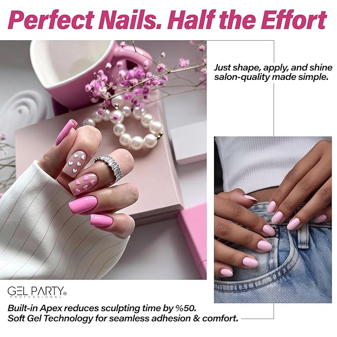 GELPARTY Soft Gel Half Cover Nail Tips - 240pcs Pre-Buffed Matte French Tips - No Filing Needed - Clear False Nails for Acrylic & Gel Extensions (12 Sizes)