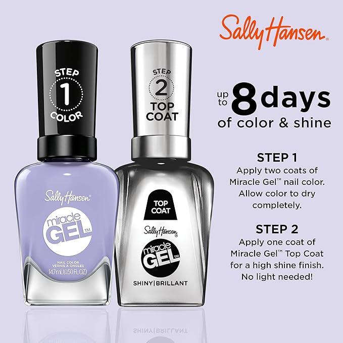 Sally Hansen Miracle Gel Salon Quality Nail Polish | Gel-Like Formula, Two-Step System, No UV Light Needed, Long Lasting | Opaque, Glossy | 601 Crying Out Cloud | Blue Lavender Nail Color
