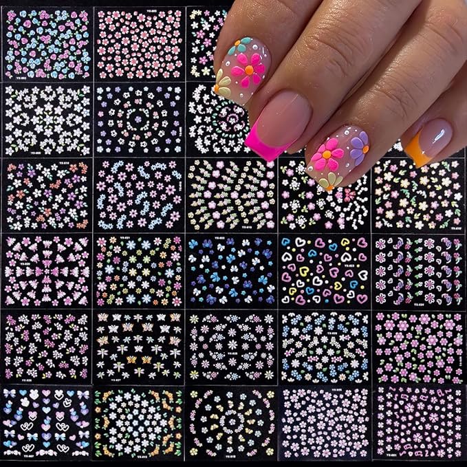 90 Sheets Nail Stickers for Nail Art, Flower Nail Art Stickers Gold Silver Line Star Floral Nail Decals for Nails Design, Aurora Nail Decor Nail Accessories for Women Girls