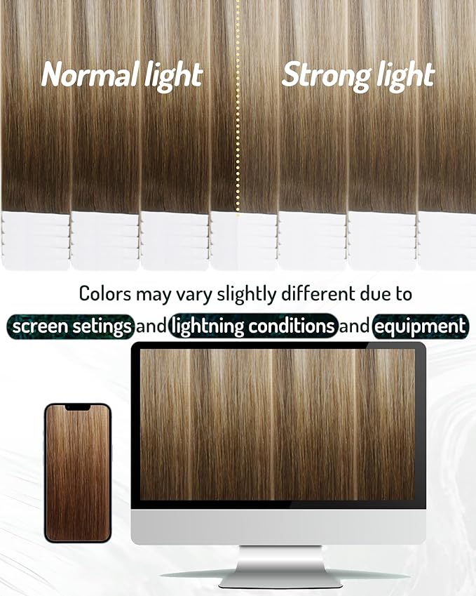 RUNATURE Tape in Hair Extensions Human Hair Brown Balayage Blonde Tape in Extensions 24 Inch Hair Extensions Tape ins Long Remy Hair Seamless Tape ins Human Hair Extension Add Hair Length 20pcs 50g