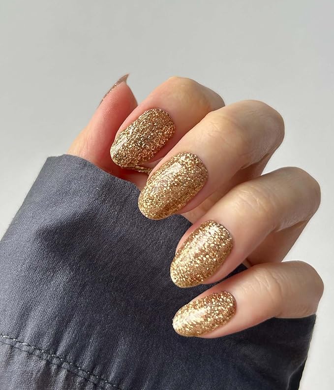 Nail Polish Strips (No UV Lamp Needed) - 22 Pcs Salon Quality Gel Nail Stickers - Long Lasting Wraps (Disco Ball Gold)
