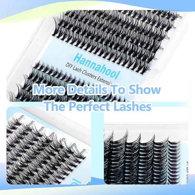 10Rows,Large Pack Grafting Mixed 10-12-14-16mm/14-16-18mm/12-14-16mm Wide Stem Cluster Eyelashes D Curl Individual False Eyelashes Home DIY Eye Lashes Extensions (20D+40D-8-16MM Kit)