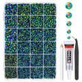 Peacok Green AB Resin Rhinestones w B7000 Glue for Bedazzling Crafting 2mm 3mm 4mm 5mm 6mm Flatback Jelly Stones Diamonds Gems Bedazzler Kit for Nails Face Eyes Makeup Tumblers Bottles Crafts
