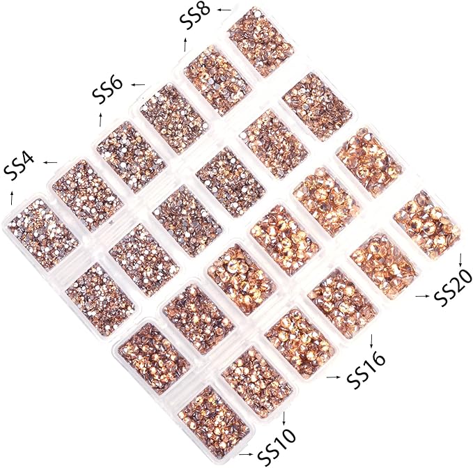 10000 Pieces Rhinestones 6 Sizes Round Crystal Glass Flat Back Rhinestones with 1Tweezers and 1Picking Pen for Nail Art Crafts Clothes Bags DIY (Gold Champagne)