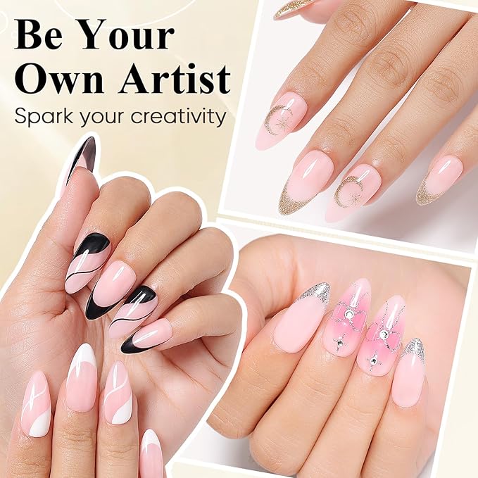 Nicedeco Gel Polish Nail Art Liner Gel 4 Colors, Hema Free, Cruelty Free, Vegan, Black White Metallic Nail Design for Chrome French Manicure