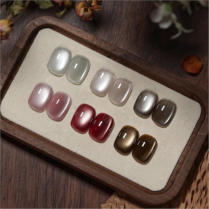 GAOY Glitter Cat Eye Polish Set with Magnet, 6 Retro Maillard Sparkling Shades, Crystal Holographic Nail Art, Long Lasting Gel for Home & Salon Manicure