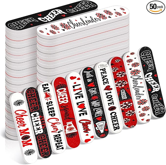 50 Pack Cheerleader Gifts Bulk for Team Cheer Mini Nail Files for Women Cheerleader Emery Boards Funny Cheer Party Favors Small Spa Gifts for Women Teammates Salon Manicure Tools