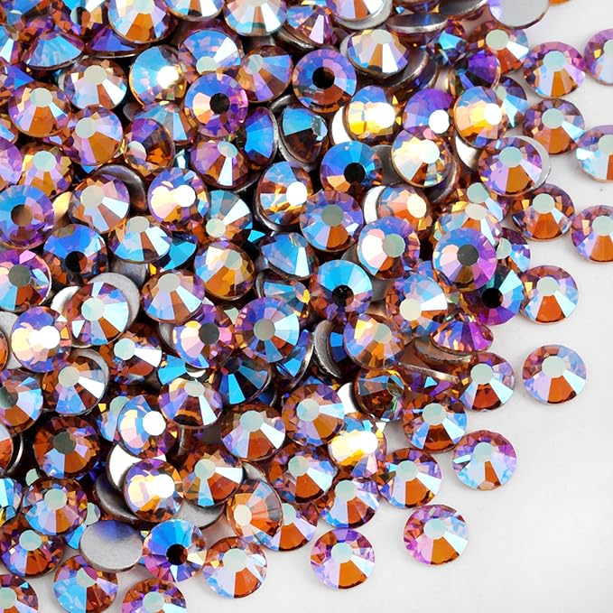 Beadsland 1440pcs Flat Back Crystal Rhinestones Round Gems for Nail Art and Craft Glue Fix, Champagne AB, SS20, 4.6-4.8mm