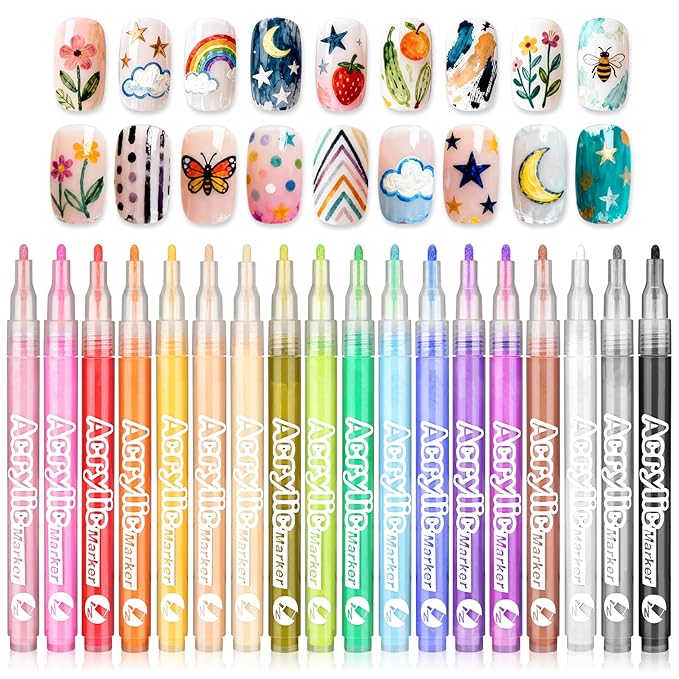18 Colors Nail Art Pen Set,Nails Art Markers Pens for,Quick Dry Nail Doodle Pens for Home & Salon DIY Nail Art