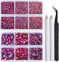 Bymitel Hotfix Crystal Rhinestones Round Gems for Crafts,Mixed 6 Sizes with Wax Pencil Kit, Siam AB 1.6-6.3mm SS4-SS30/8000pcs
