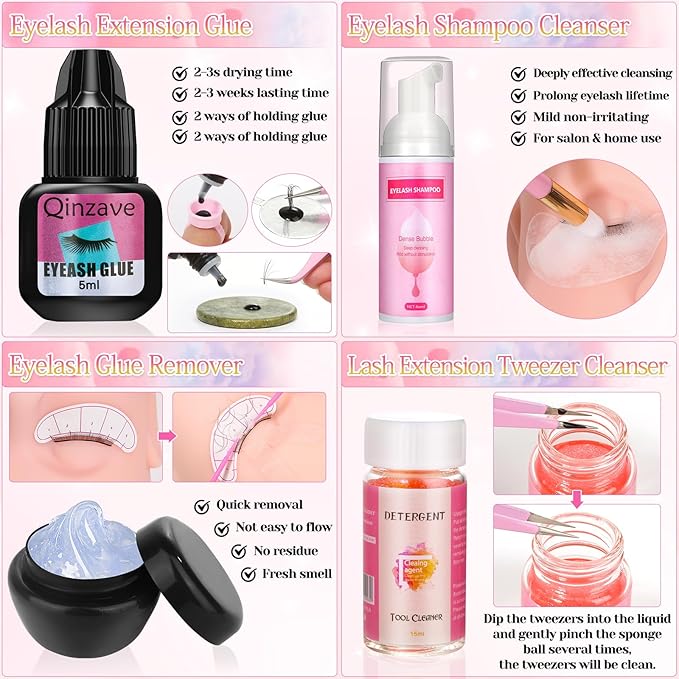 Lashes Kit for Eyelash Extension Beginners 470PCS Professional Lash Mannequin Head Practice Kit with Everything Lash Glue Lash Shampoo Lash Fan, Lash Extension Supplies for Practice Training