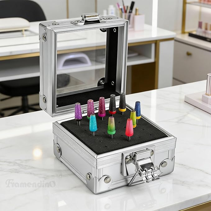 Framendino, Nail Drill Bits Holder Container Stand Manicure Tools Polishing Heads Storage Box