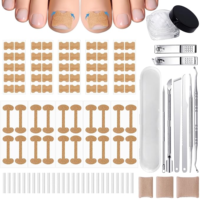 201 Pcs Ingrown Toenail Corrector Kit with Breathable Correction Strips, Curved Nail Patches, Toenail Lifter Tools, Complete Home Pedicure Set for Daily Nail Grooming & Nail Shaping