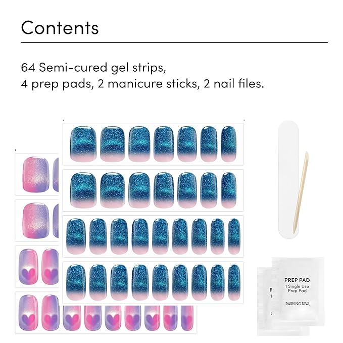 Dashing Diva Glaze Nail Strip Duo - Cosmic Hearts Collection - It's Science, Duh & He's Cuter In Person - Long Lasting, Chip Resistant, Semi-Cured Gel Nail Strips - Contains 2 Colors