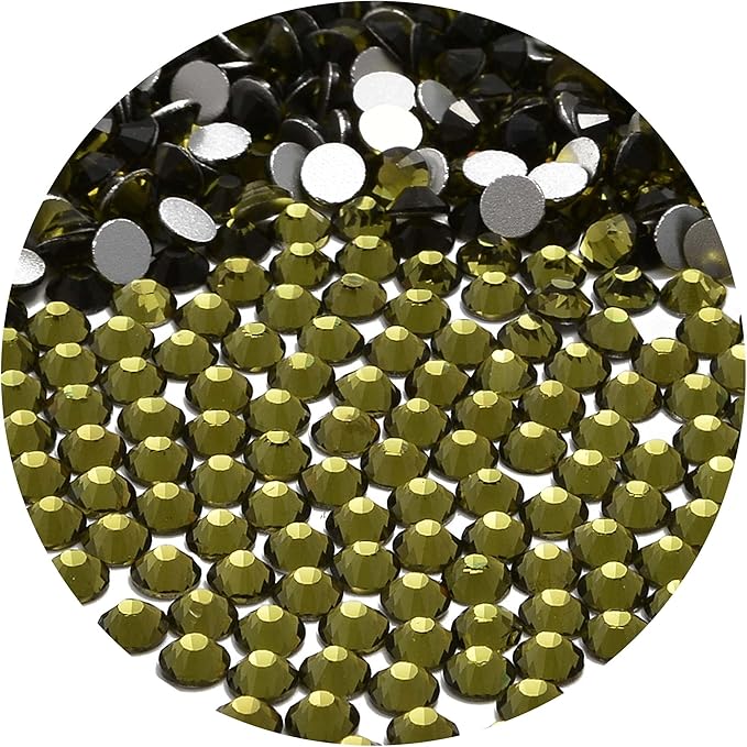 NCB 2000pcs Flatback Round Glass Nail Art Rhinestones Crystal for DIY Making Accessories Shoes, Clothes, Face Art, Bags, Manicure (Olivine, SS12 2000pcs)