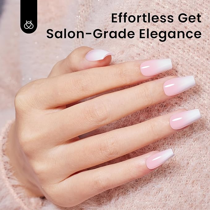 Beetles Ombre French Gel Nail Tips: 210Pcs Pink Press On Nails Short Coffin Kit Gifts for Women Fit Perfectly Nail 4 in 1 Pre-applied Tip Primer & Base Coat for Nail Extension Designs
