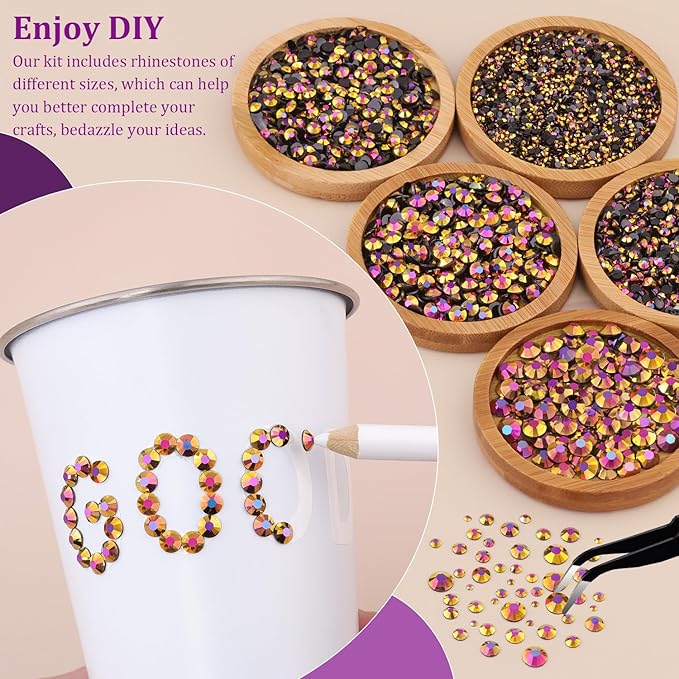 Resin Jelly Rhinestones for Crafting with B7000 Jewelry Glue, 2 Boxes Gold Rose AB Flatback Crystals with 3Pcs 10ml Glue, Bedazzling Non Hotfix Gems for DIY Tumblers Clothing Shoes Manicure