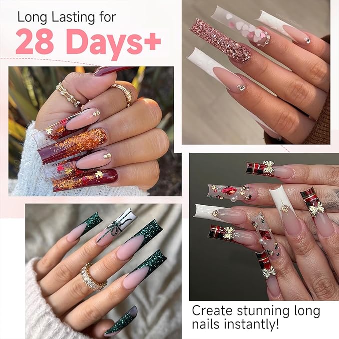 UNA GELLA Nail Tips Square Fake Gel Nails Tips 120 PCS No C Curve XXL Extra Long Full Cover Square Straight Curved Tapered Acrylic Nails for Press on Nail Extensions Salon Home DIY with Box
