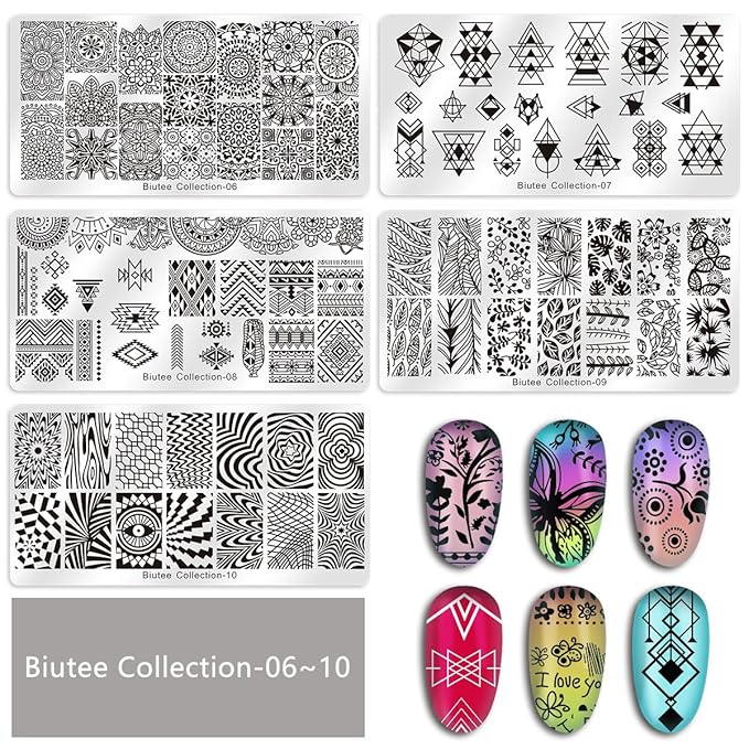 Biutee 19pcs Nail Stamp Plates set 15 plate 1Stamper 2Scraper 1storage bag Nails Art Stamping Plate Scraper Stamper Set Leaves Flowers Animal Nail plate Template Image Plate