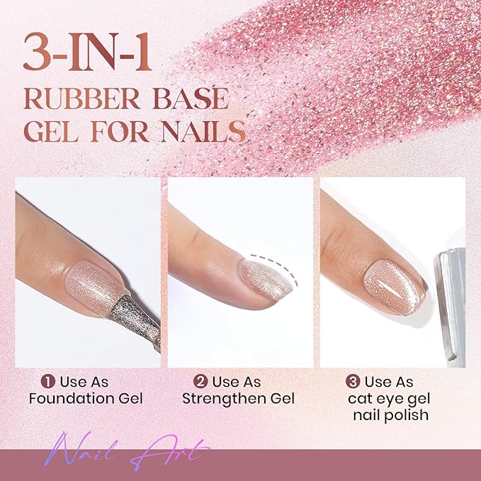 MIZHSE Cat Eye Gel Nail Polish, 3 in 1 Rubber Base Gel Magnetic Nail Polish, No Need Base Coat 6 Colors 10ml Holographic Glitter Velvet Cateye Polish with 2 Magnets Soak Off Nail Art Gift for Women