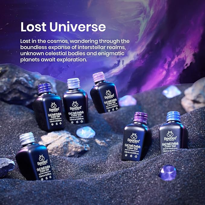 Beetles Purple Gel Polish Set, 6Pcs Purple Blue Gel Polish Silver Glitter Nail Gel Lost Universe Soak Off UV LED Nail Lamp Manicure DIY Home Gift for Women